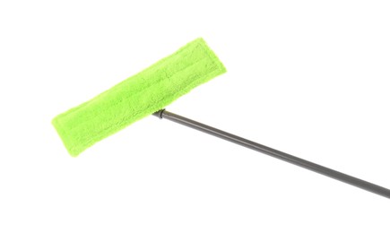 Photo of Green mop isolated on white. Cleaning service