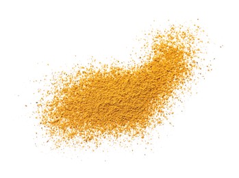 Dry curry powder isolated on white, top view