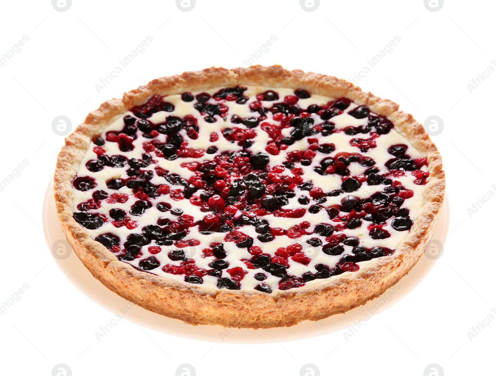 Photo of Delicious freshly baked currant pie isolated on white