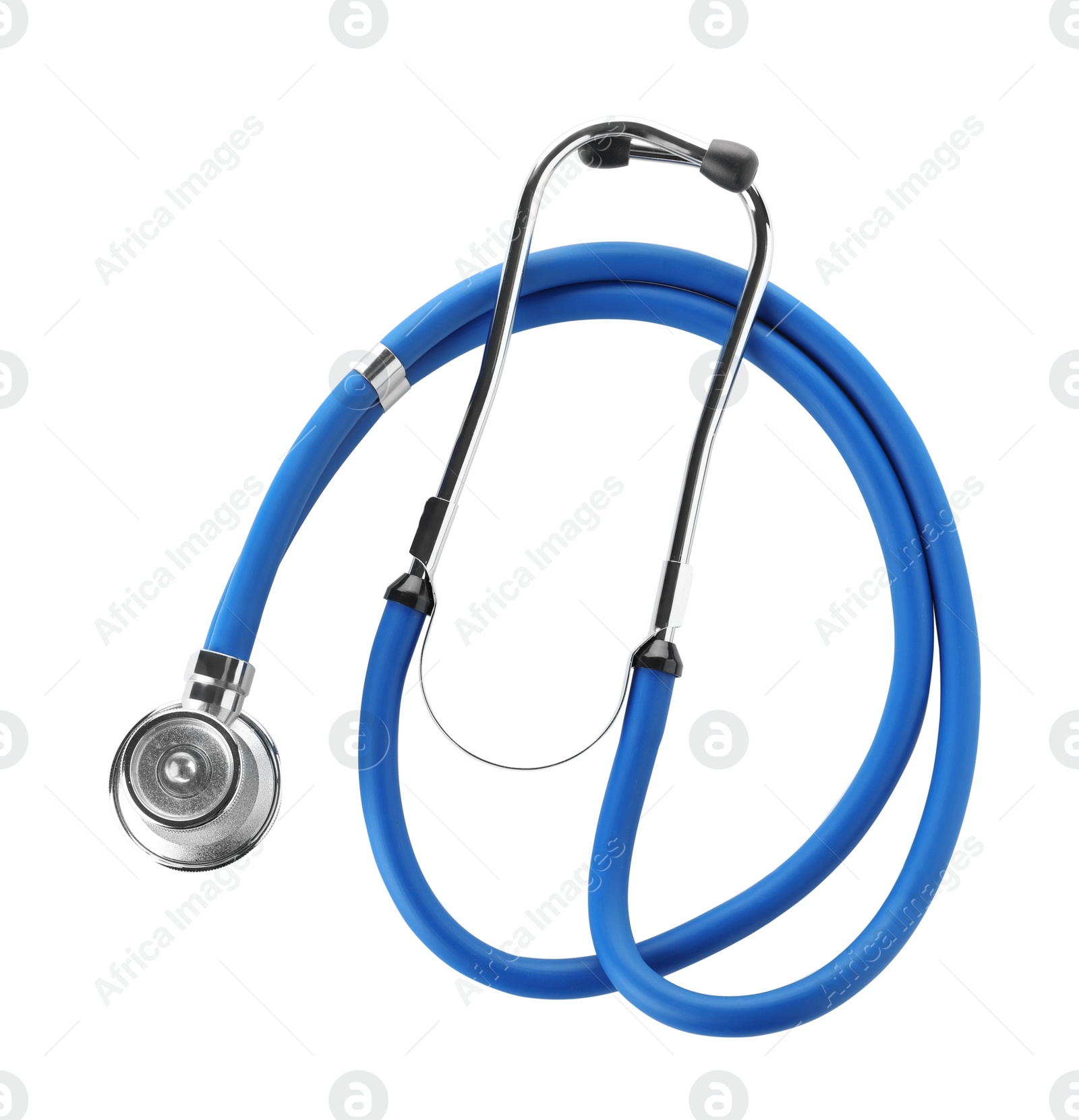 Photo of Modern stethoscope on white background. Medical device