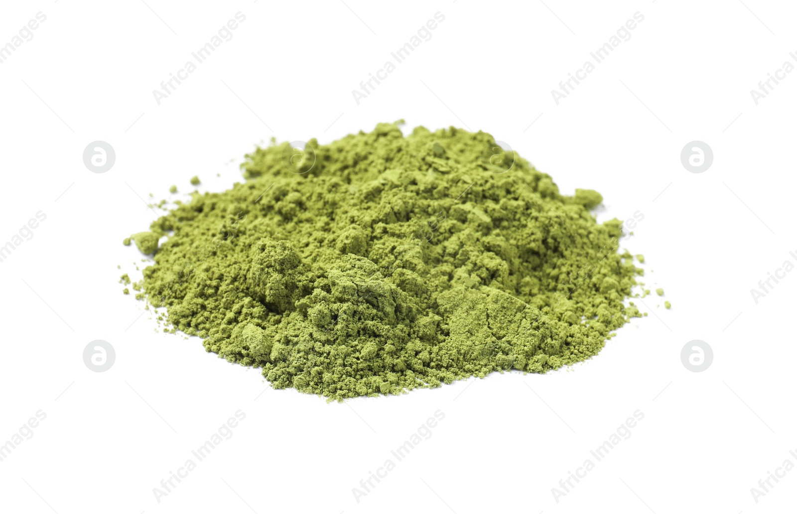 Photo of Green matcha powder isolated on white. Natural drink