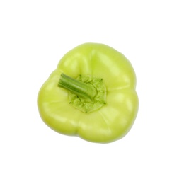 Ripe green bell pepper on white background, top view