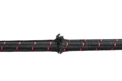 Photo of Rupture of climbing rope on white background