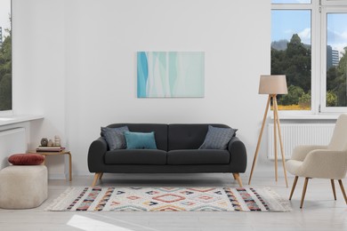 Living room with beautiful carpet and furniture