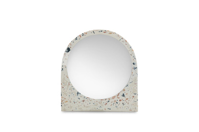 Photo of Modern small mirror isolated on white. Home decor