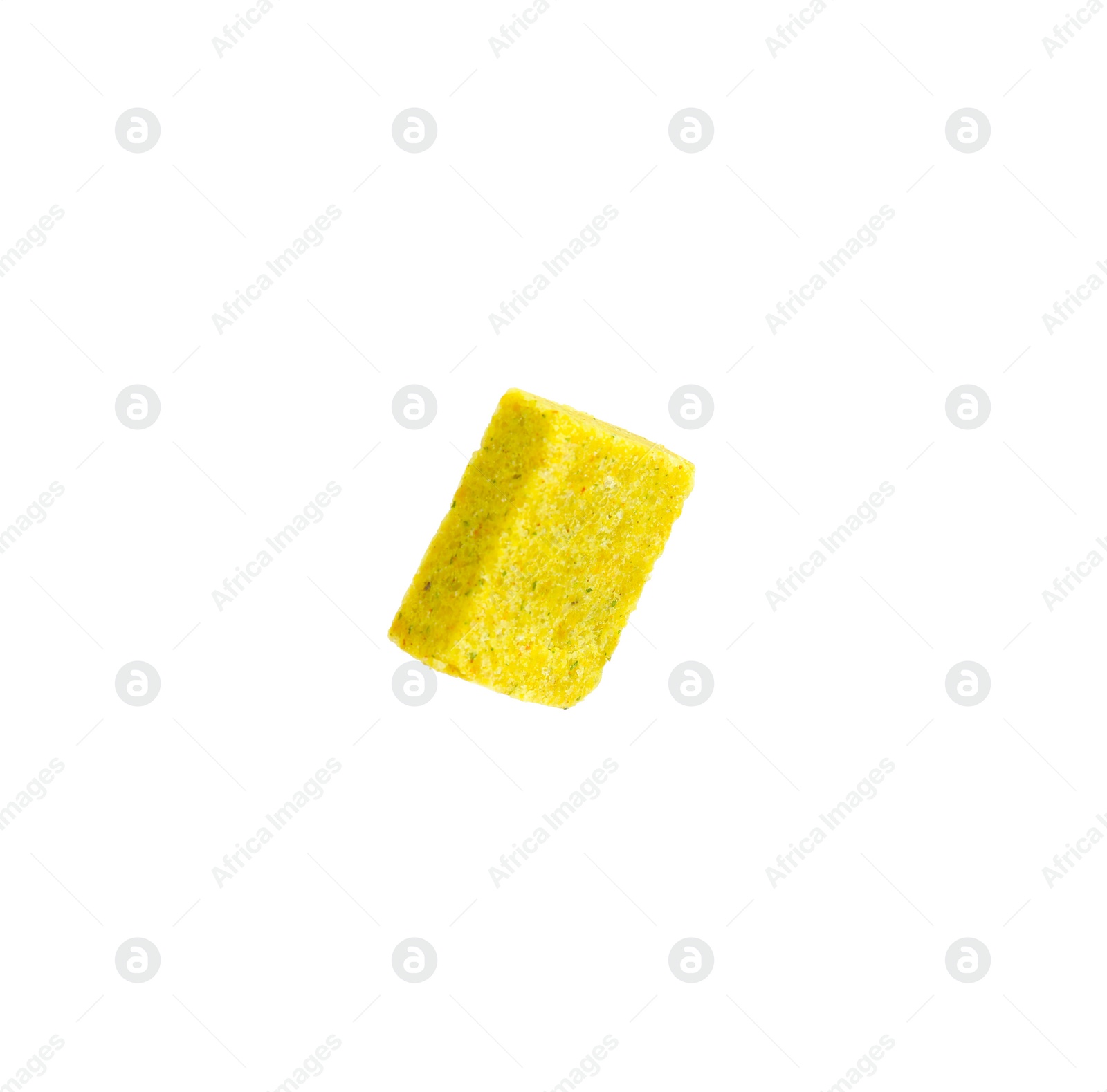 Photo of Bouillon cube on white background. Broth concentrate