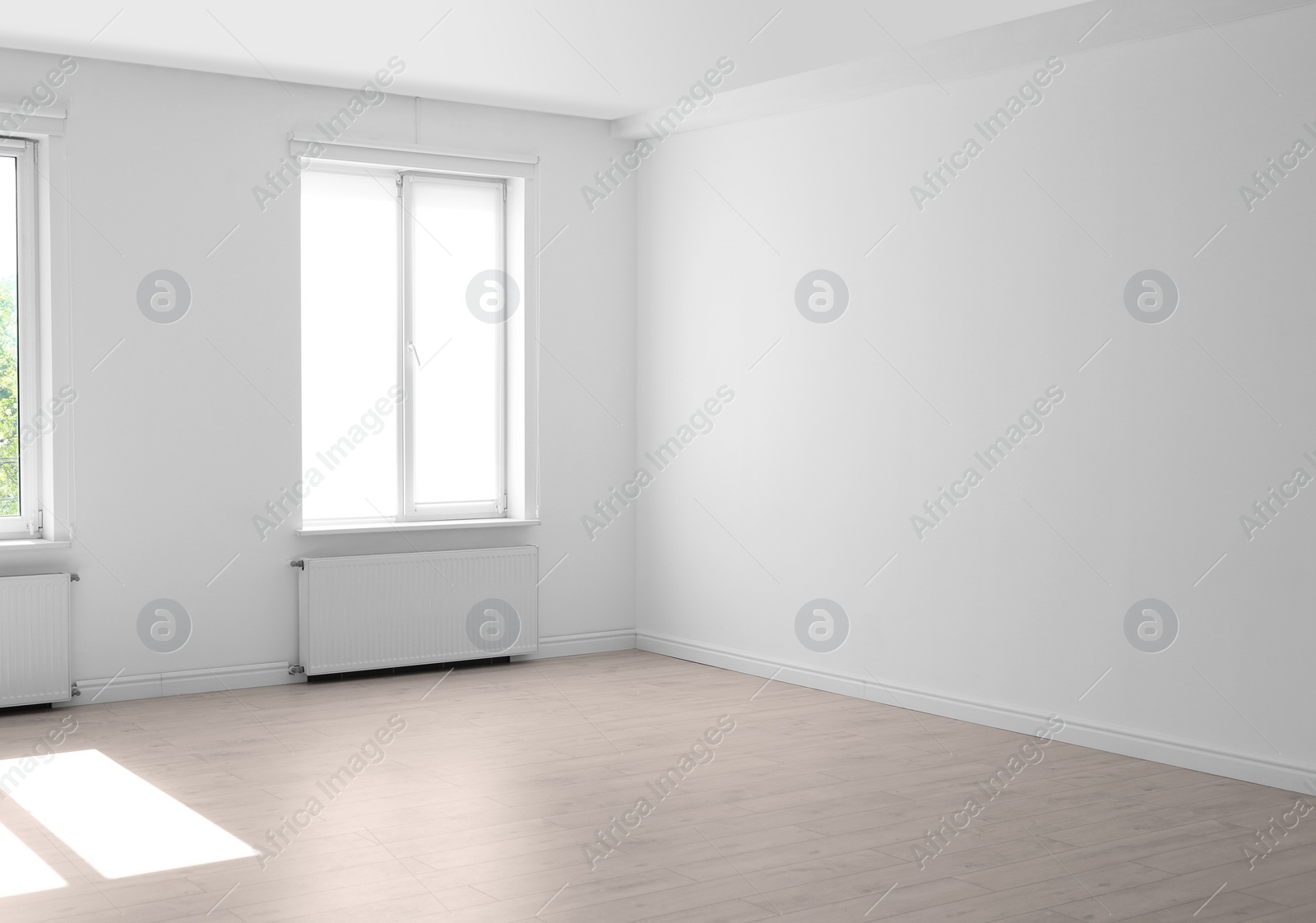 Photo of Empty living room with windows. Interior design