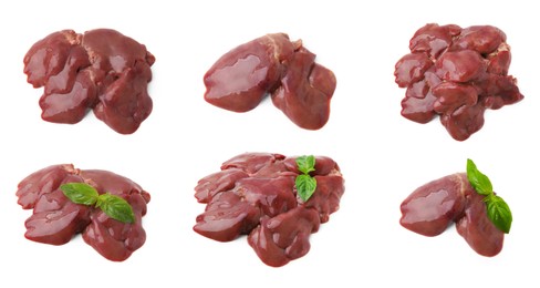 Image of Fresh raw chicken liver isolated on white, collection