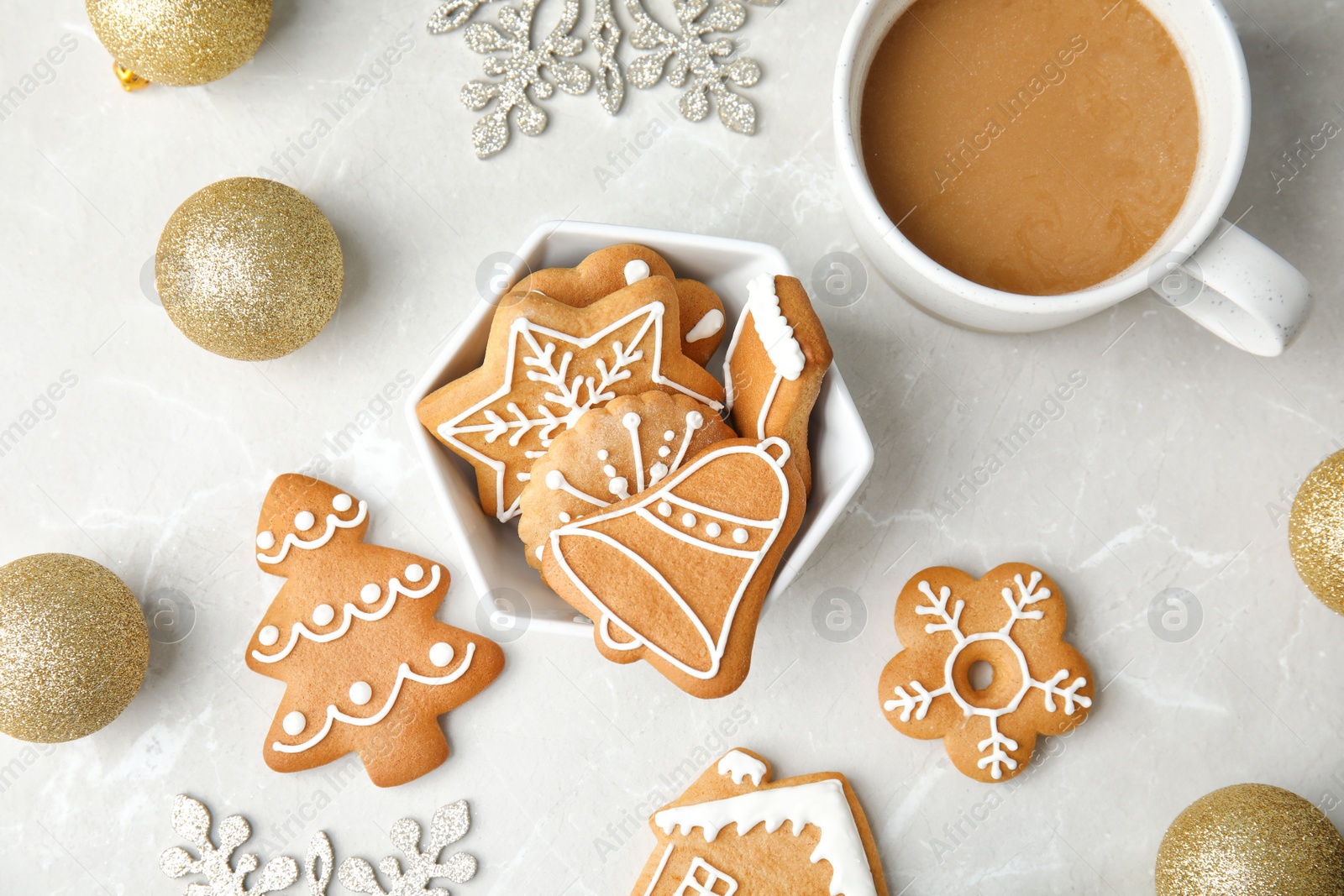 Photo of Bowl with tasty homemade Christmas cookies on table