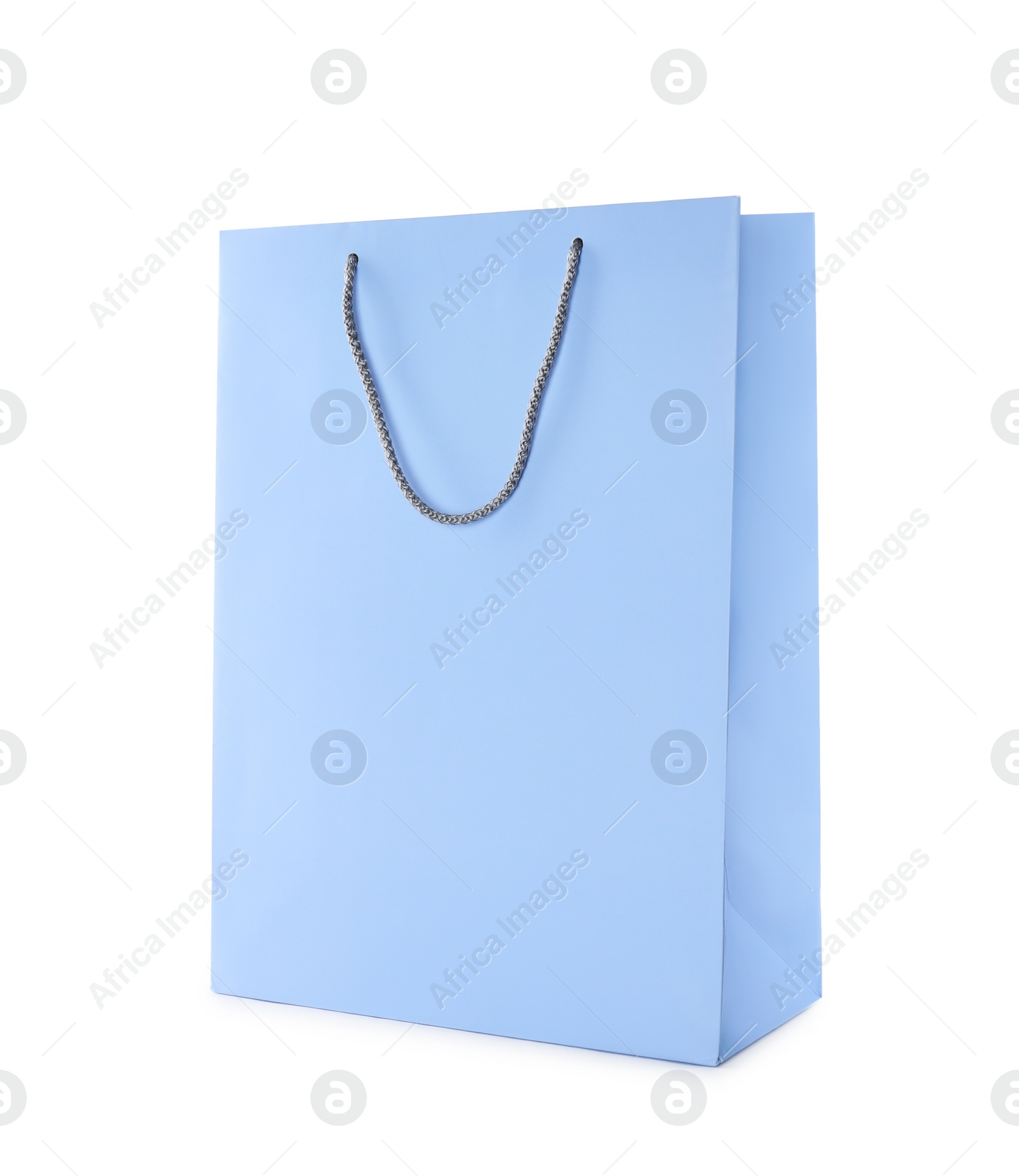 Photo of Blue paper shopping bag isolated on white