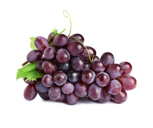 Photo of Bunch of fresh ripe juicy pink grapes isolated on white