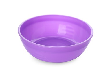 Photo of Plastic bowl on white background. Serving baby food