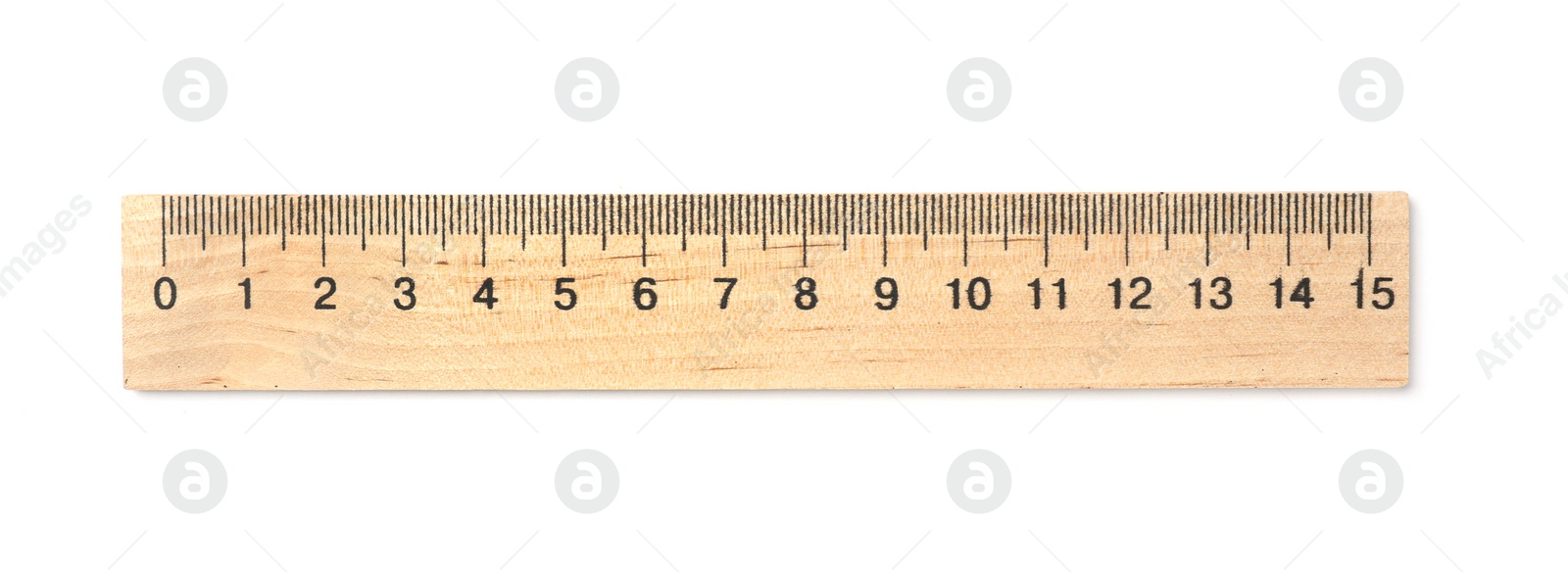 Photo of Wooden ruler on white background. School stationery