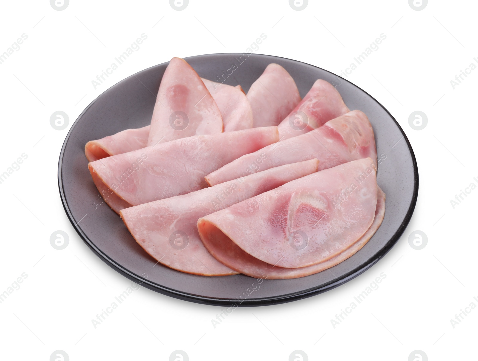 Photo of Slices of tasty ham isolated on white