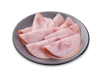 Slices of tasty ham isolated on white