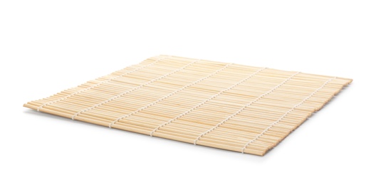 Photo of Sushi mat made of bamboo on white background