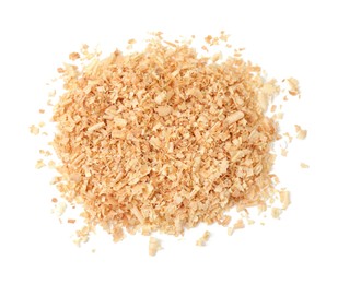 Pile of natural sawdust isolated on white, top view