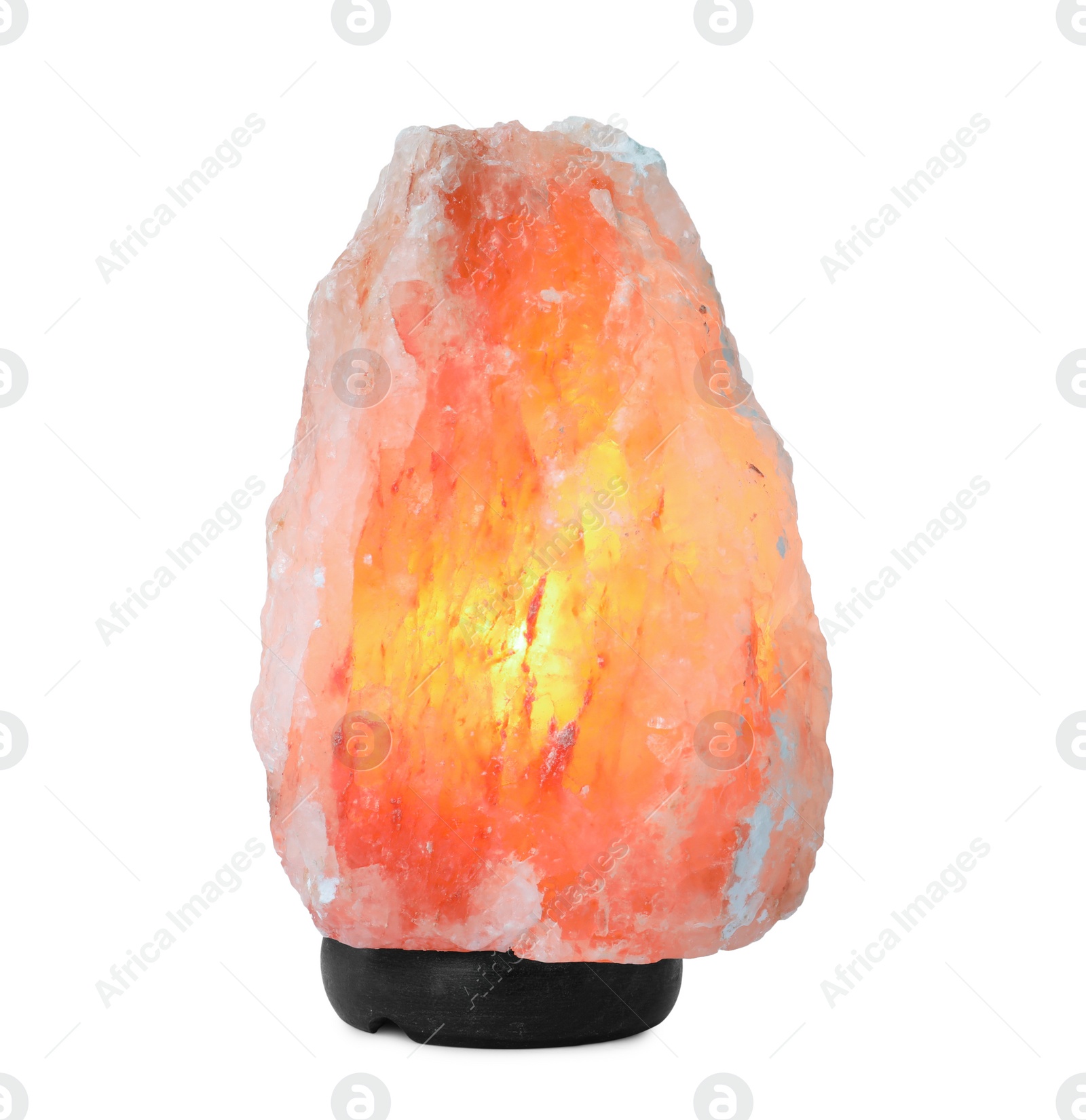 Photo of Pink Himalayan salt lamp isolated on white