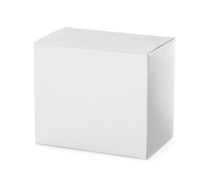 Photo of Closed blank cardboard box isolated on white