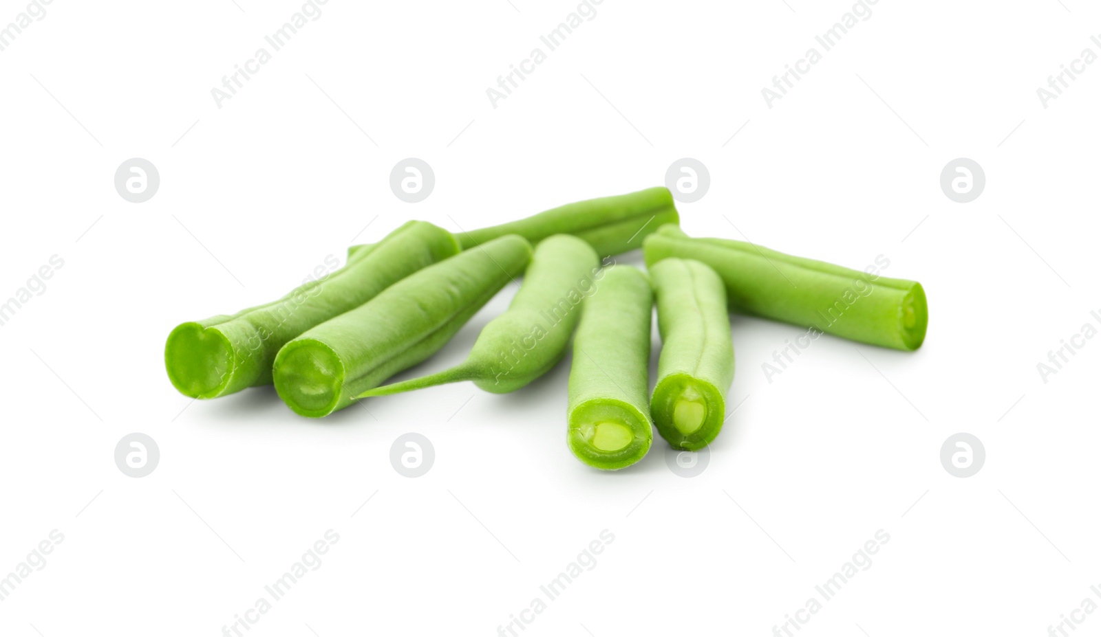 Photo of Delicious fresh green beans on white background