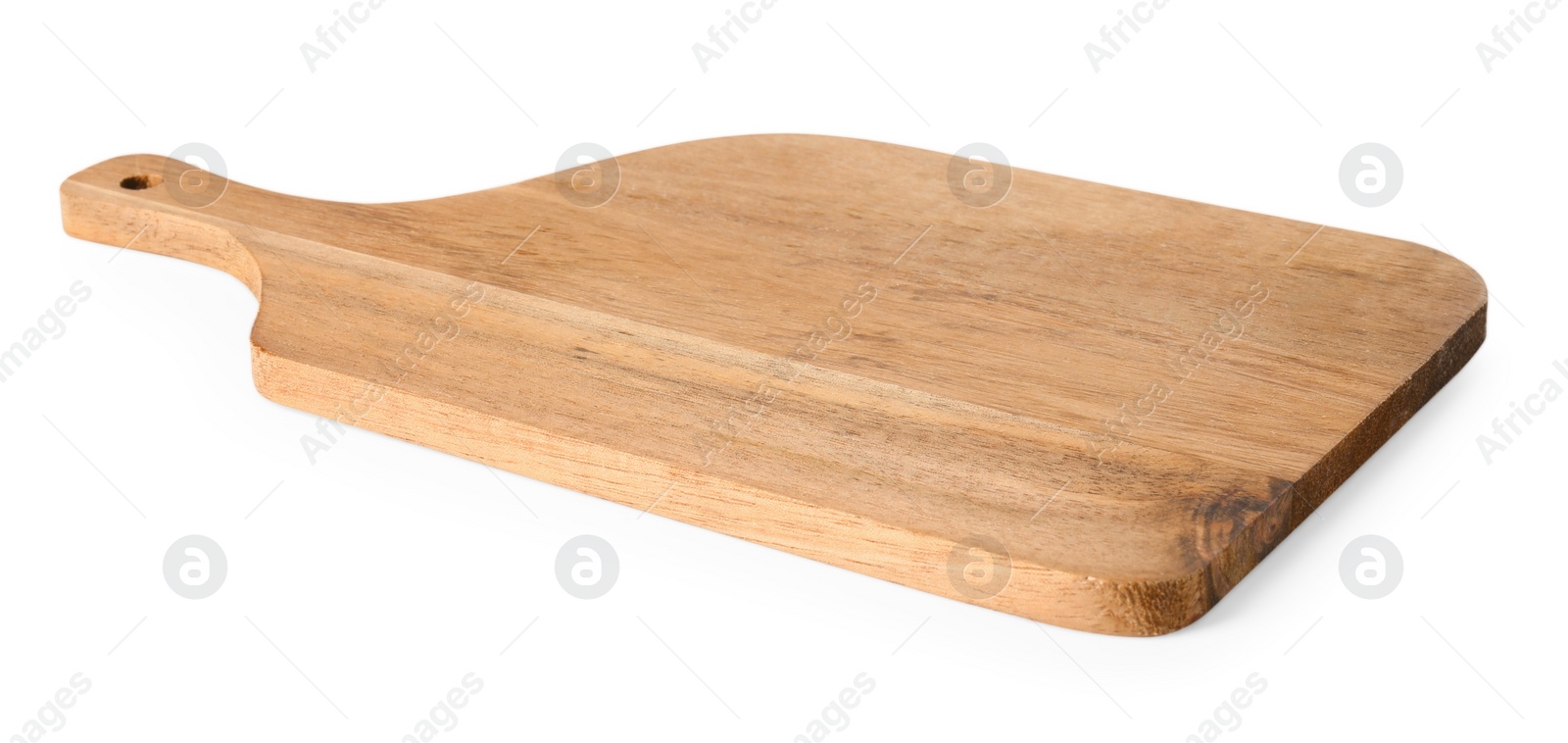 Photo of One wooden cutting board on white background