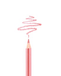 Photo of Bright lip liner stroke and pencil on white background, top view