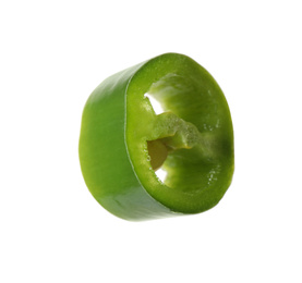 Piece of green hot chili pepper isolated on white