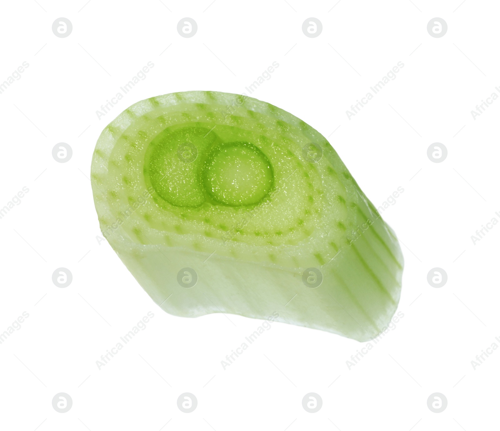 Photo of Piece of fresh green onion isolated on white, top view
