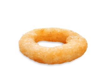 Photo of Freshly cooked onion ring on white background