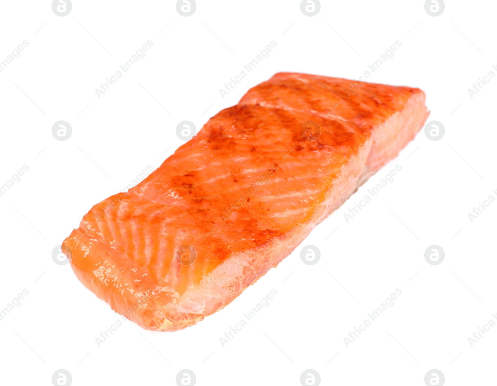 Photo of Piece of tasty grilled salmon isolated on white