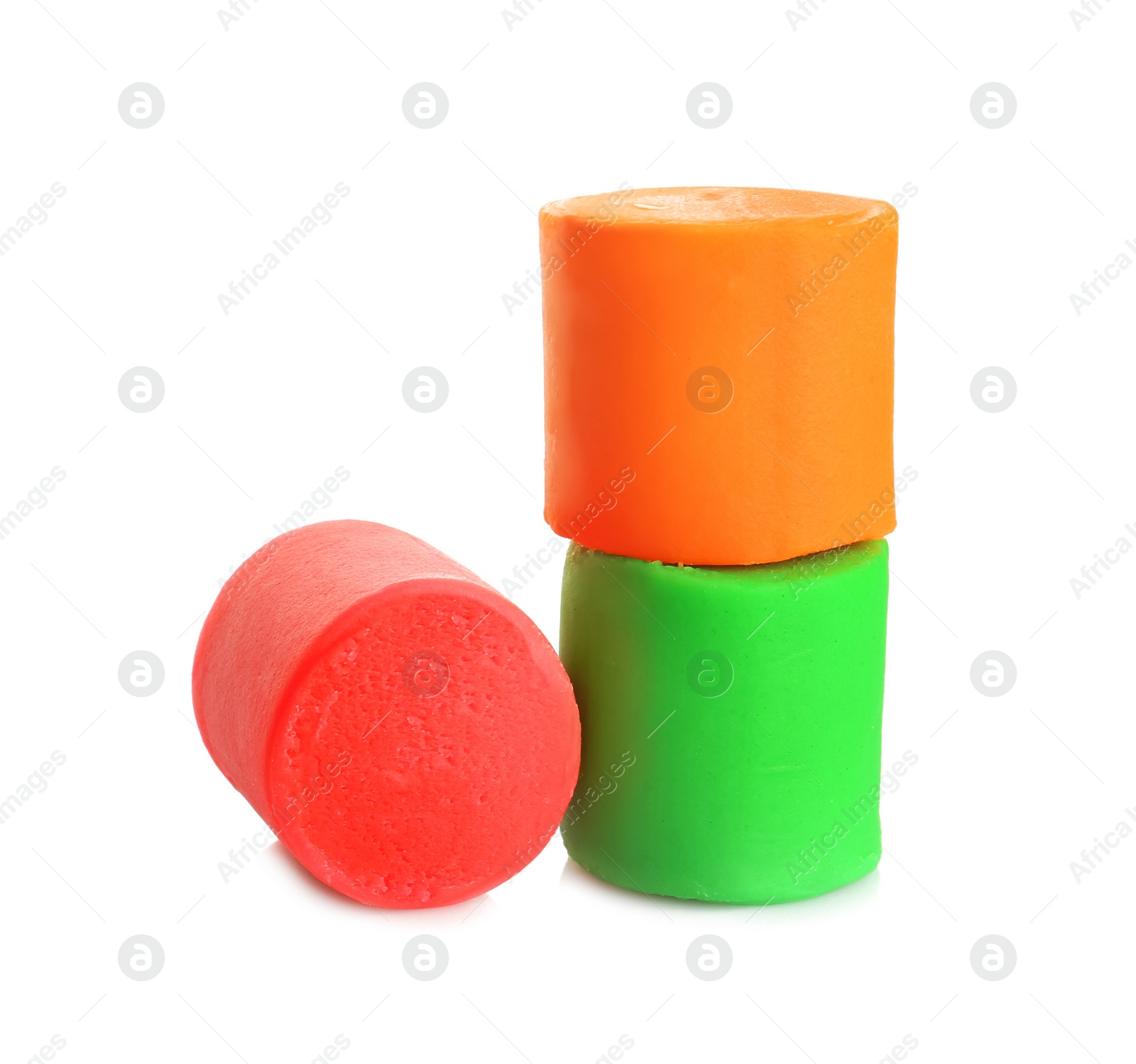 Photo of Colorful play dough on white background