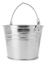 Photo of One shiny metal bucket isolated on white