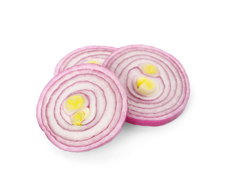 Slices of red onion isolated on white