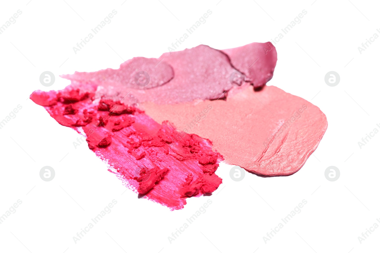 Photo of Smears of bright lipsticks on white background