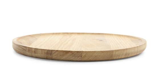 Wooden platter isolated on white. Cooking utensil