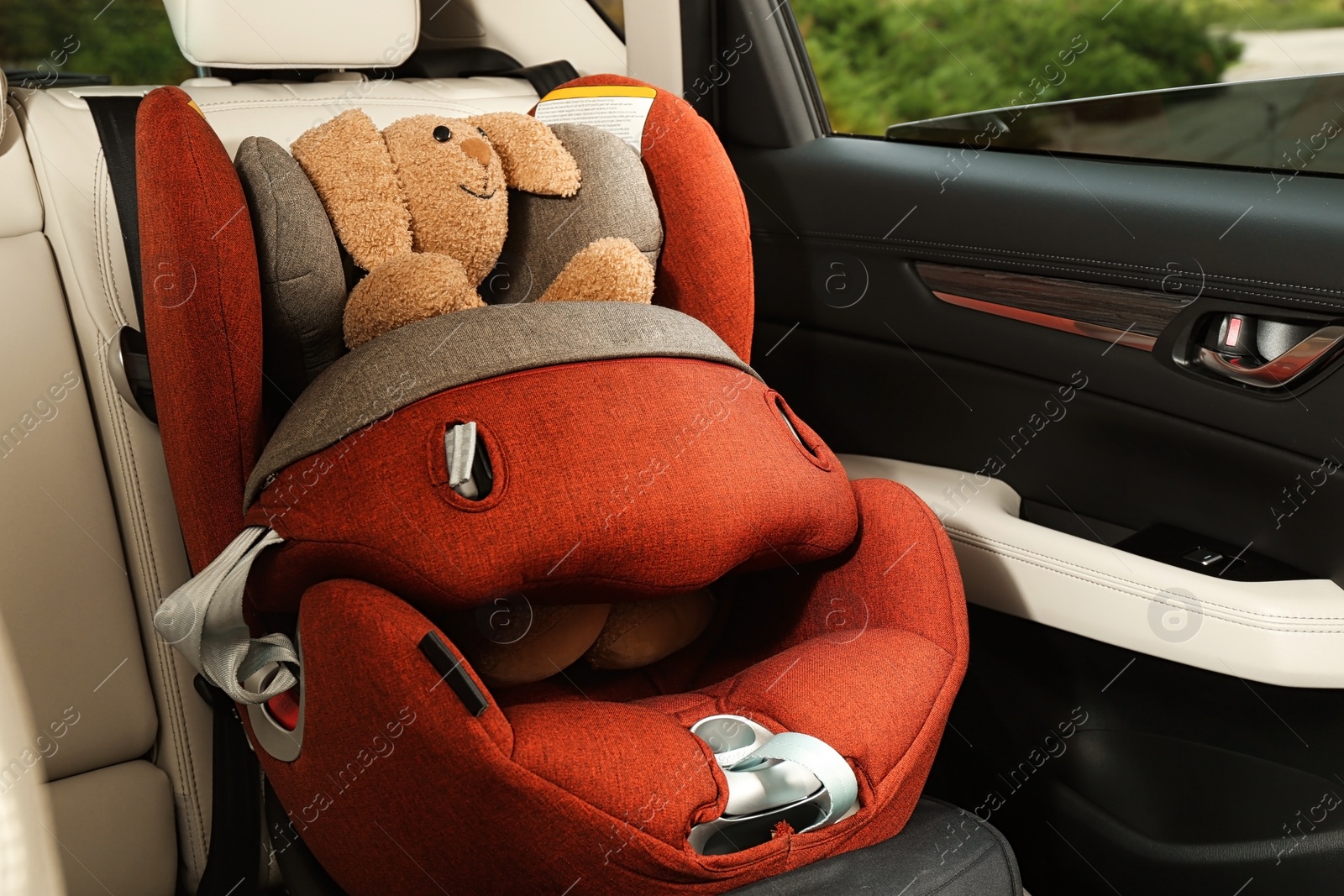 Photo of Safety seat for baby with cute toy rabbit