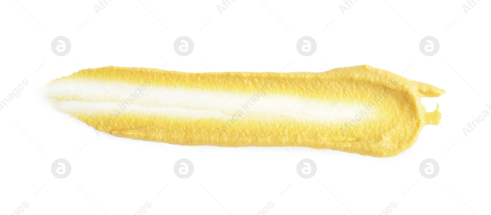 Photo of Smear of delicious mustard isolated on white, top view