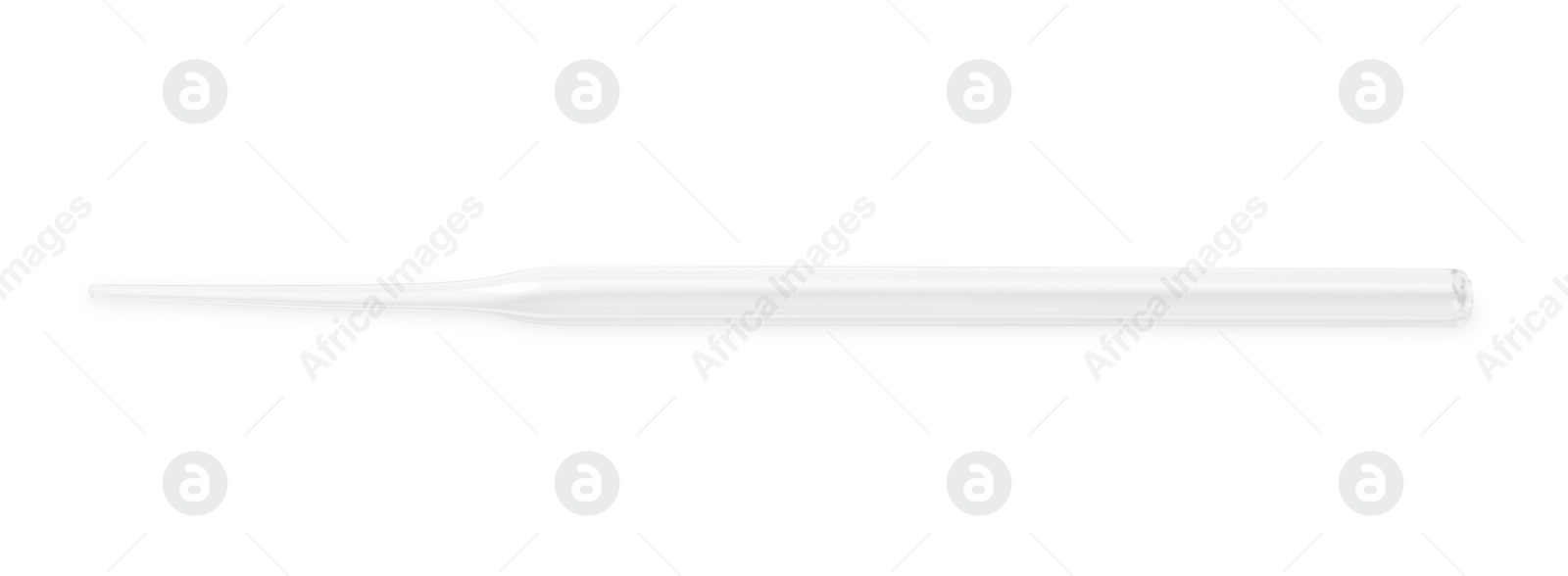 Photo of One glass measuring pipette isolated on white, top view