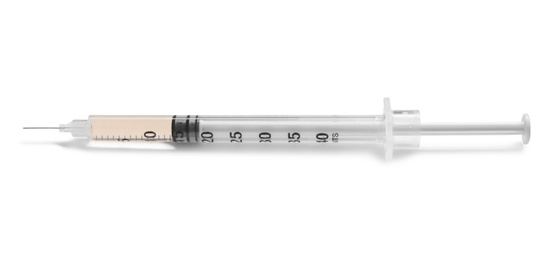 Photo of Syringe on white background. Medical treatment