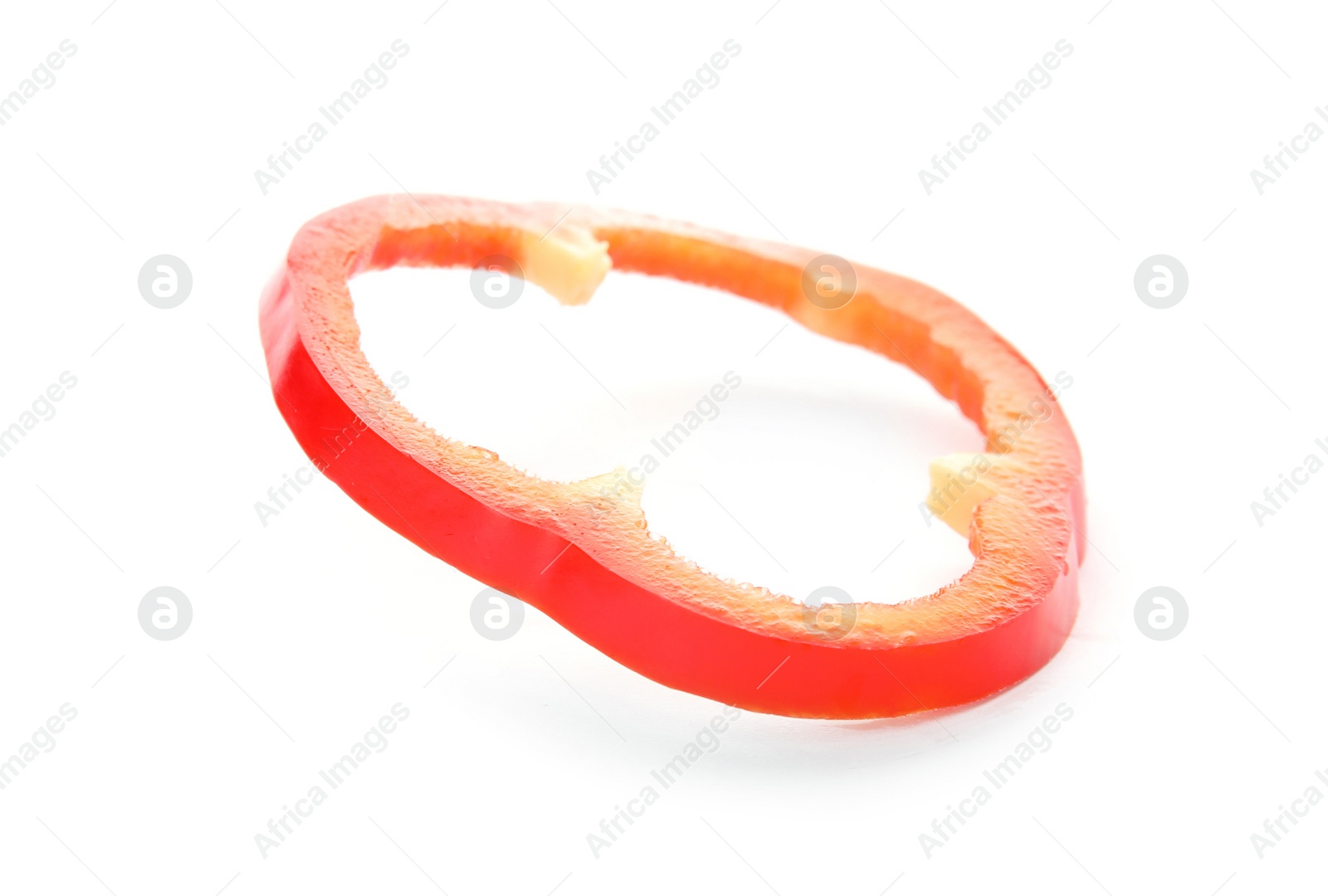 Photo of Slice of ripe paprika pepper on white background