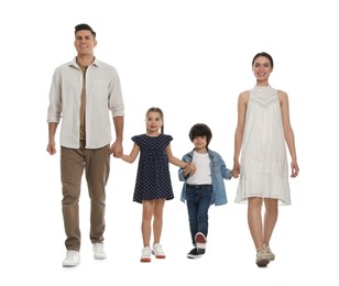 Photo of Children with their parents on white background