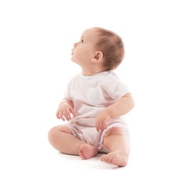 Photo of Cute baby on white background