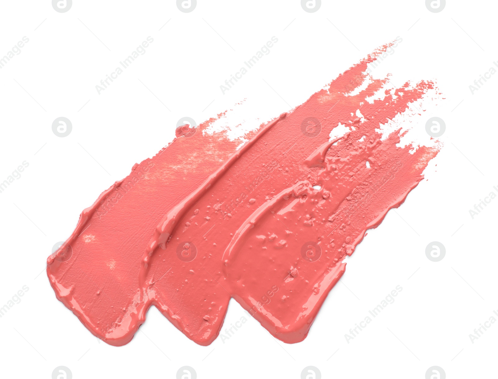 Photo of Nude liquid lipstick smears on white background