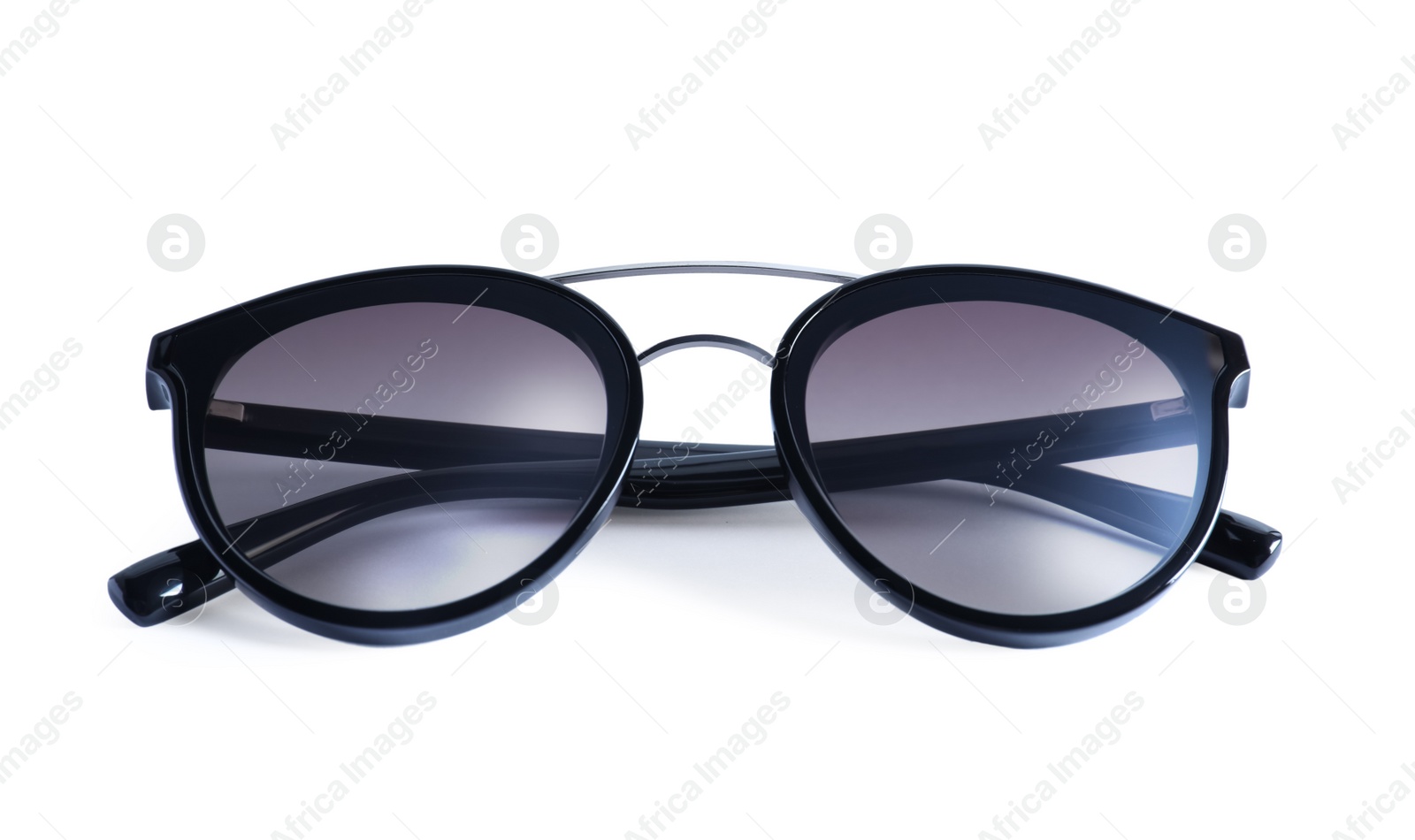 Photo of Stylish sunglasses on white background. Summer accessory