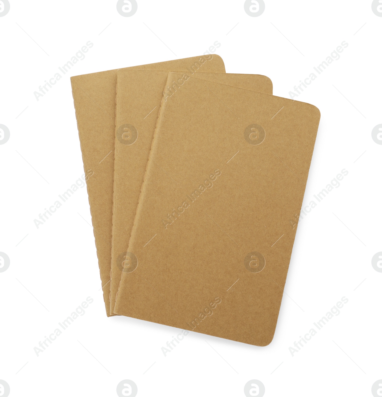 Photo of Stylish kraft planners on white background, top view