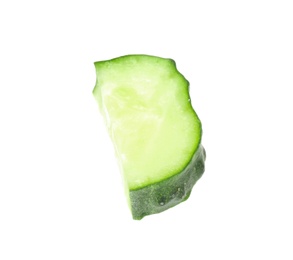 Photo of Slice of fresh cucumber on white background