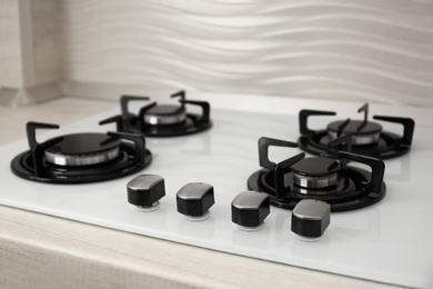 Modern built-in gas cooktop. Kitchen appliance