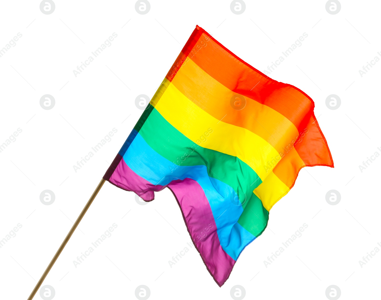 Photo of Bright rainbow gay flag on white background. LGBT community