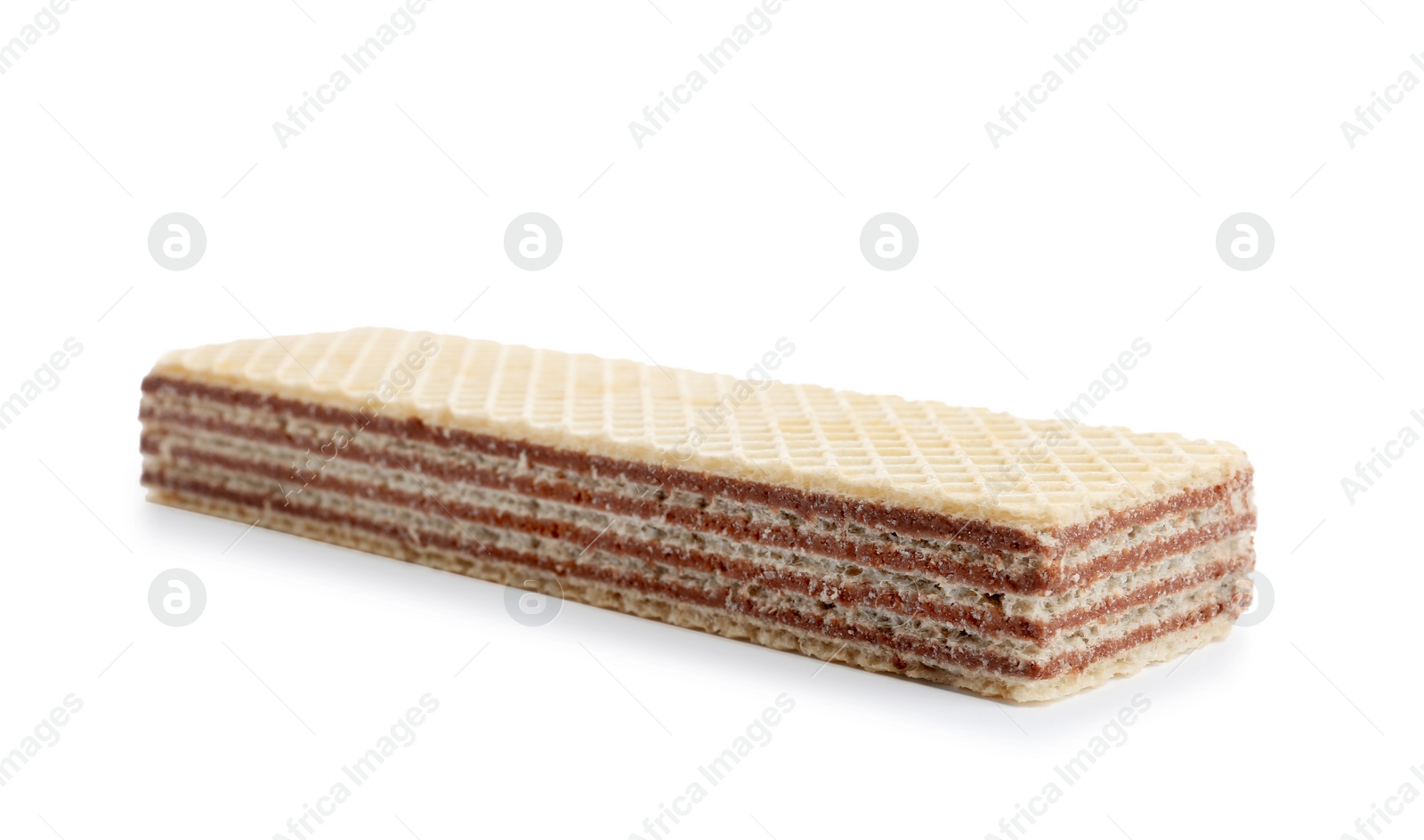 Photo of Delicious crispy wafer on white background. Sweet food