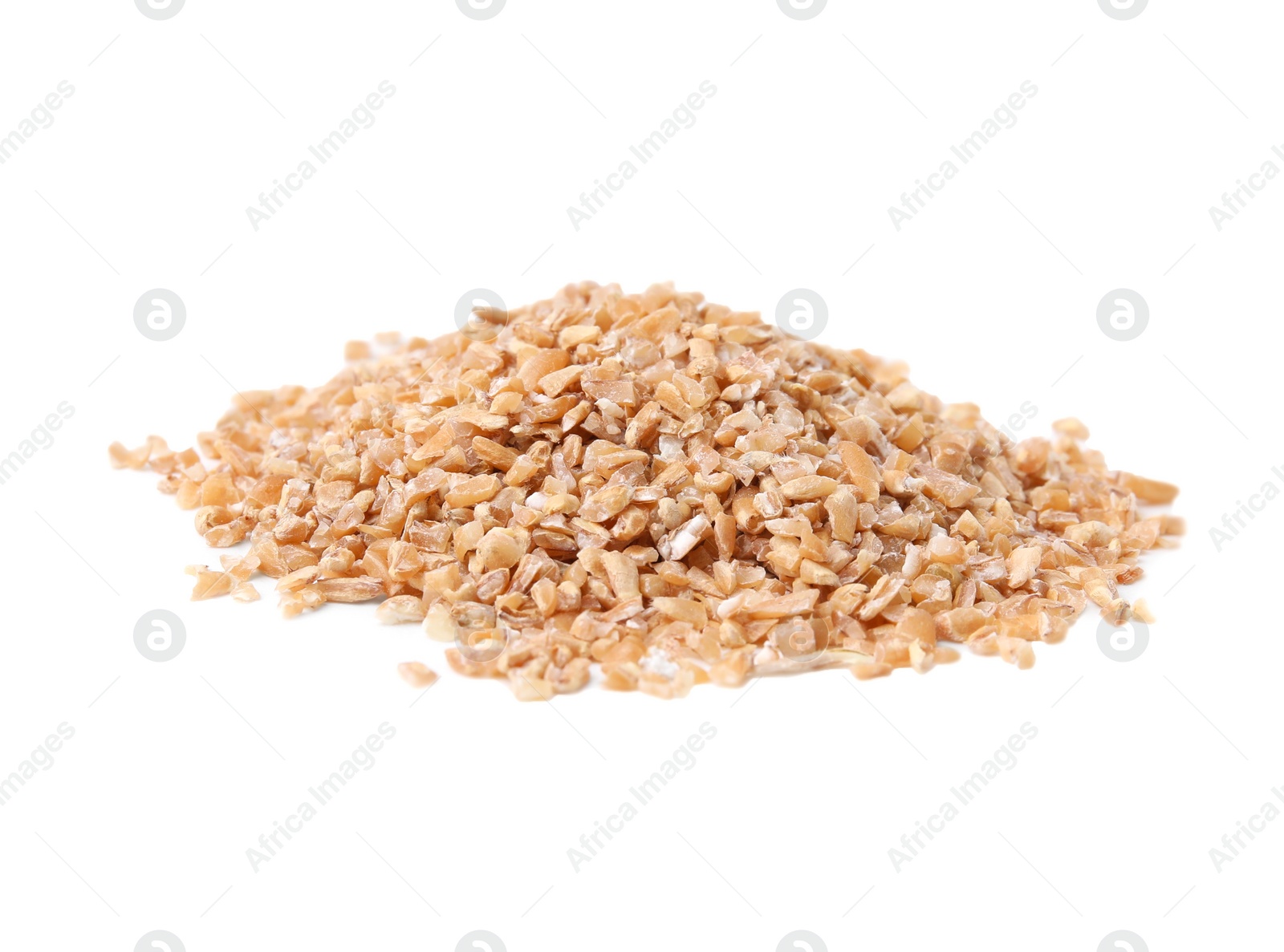 Photo of Pile of dry wheat groats isolated on white